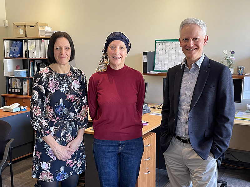 Consultant Gynaecologist Professor Paul Cohen, Study nurse Issy Black and patient Susan